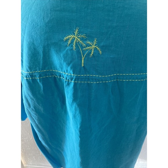 Dress Barn Top Shirt Blouse 20W SILK LINEN Embroidered Tropical Beach Turquoise - Picture 6 of 7